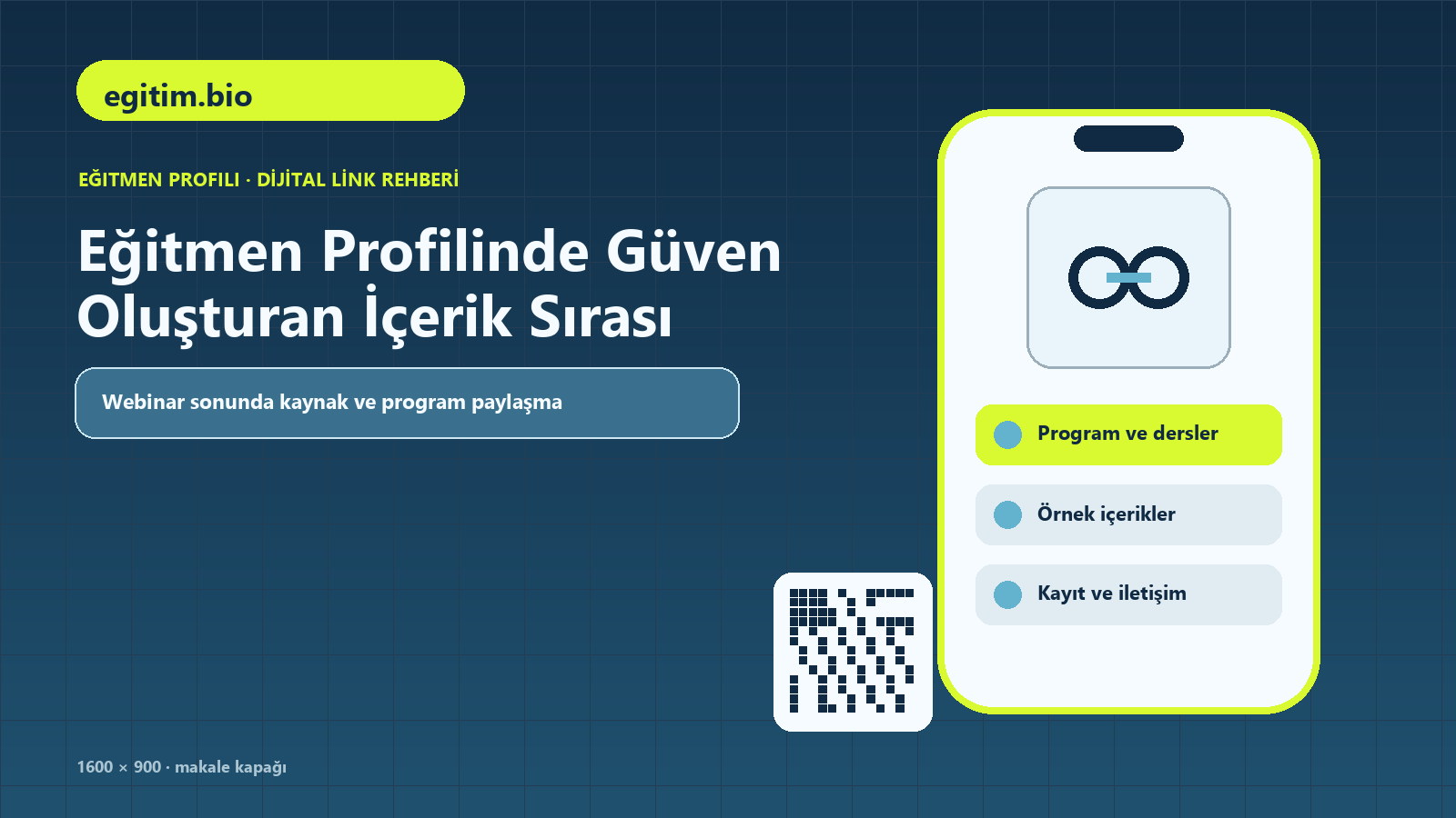 Eğitmen Profilinde Güven Oluşturan İçerik Sırası için eğitmen özeti, program ve dersler, örnek içerikler içeren kapak görseli